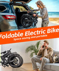 Man loading Kickin Folding Electric Bike for Adults with 1200W Peak Motor into car trunk, indoor storage setup shown