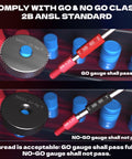 64 Piece Thread Gauge Set For Nuts And Bolts Standard And Metric Sizes With Detachable Size Identifier showing GO/NO-GO compliance.