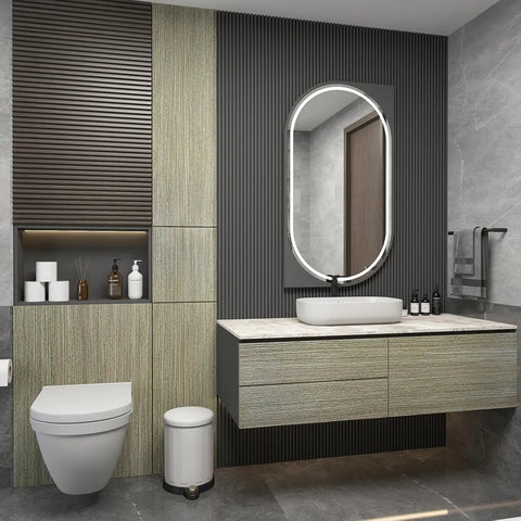 Bathroom wall featuring Thickened Brown Wood Grain Wallpaper 16x354 Peel and Stick Wood Textured Oak Removable Waterproof Self Adhesive Wrap.