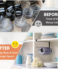 Before and after using Absolute Knockout Tumbler Lid Organizer That Snaps Right Onto Standard Cups And Keeps Your Counter Dead Clean