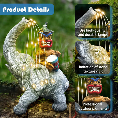 Solar Powered Elephant Tiki Garden Light For Outdoor Courtyard Yard And Lawn Decor With Warm LED Glow Playful Elephant Statue