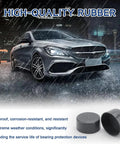 Car in rain with inset image of 4 Pack 1.98 Inch Trailer Bearing Caps Grey Rubber Hub Dust Covers For Boat Trailer Wheels