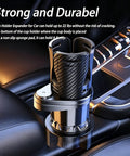 Premium Adjustable 2 In 1 Cup Holder Expander For Tesla Cybertruck Console Drink Stand showing strong carbon design with non-slip grip.