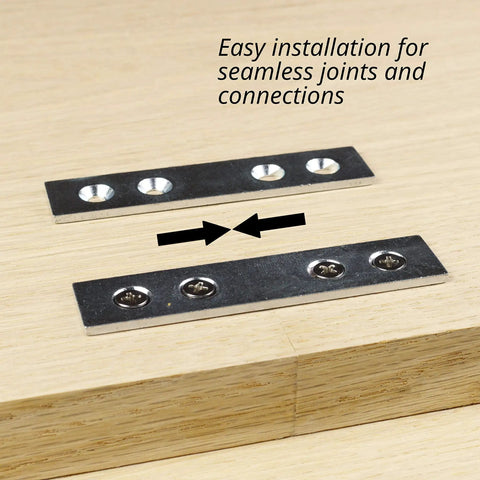 Pack of 8 Heavy Duty Galvanized Steel Mending Plates for Tight Woodworking Panel Joints and Quick Furniture Repair with Slick Easy Grip Design Handling Tricky Tasks a No Sweat Win on wood surface.