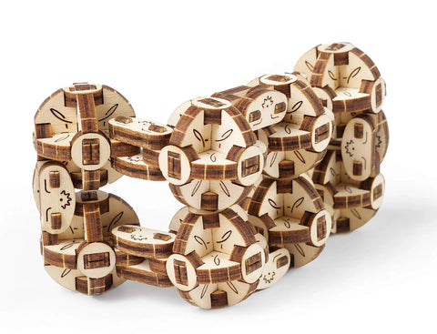Flexi Cubus Brainteaser 3D Mechanical Wooden Puzzle Mind Bending Reconfigurable Cube For Adults And Teens Anti Stress Desk Toy With An Intricate Skeleton Sphere Design And Endless Shape Shifting Fun, beige wooden cube