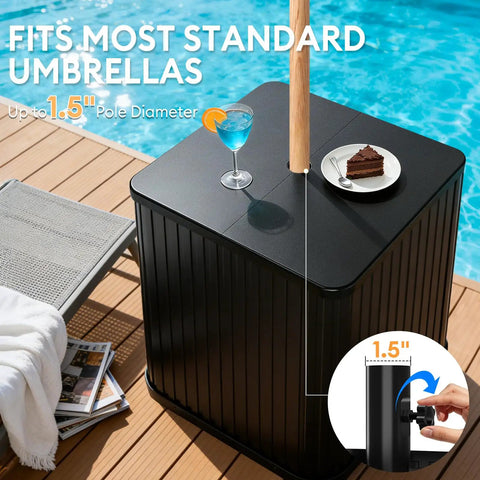 Umbrella Side Table With Hole For Outdoor Use 2 In 1 Table And Stand With Fillable Base Heavy Duty Poolside Or Backyard Holds 132 Lbs Capacity Fits