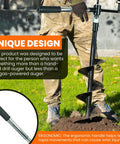 Man using 6 Inch Wide By 32 Inch Deep Electric Post Hole Digger With Universal Handle For Drill Attachment in a garden setting.