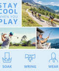 Cyclists, golfer, and fisherman using Chilly Pad Cooling Towel For Sports And Outdoors, Hyper Evaporative, Reusable And Wet Wring Cool Tech.