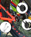 4 Pairs Resin Disc Brake Pads For Mechanical Bike Brakes Compatible With Avid BB5 CSC Kingdom Promax DC Series And More Low Noise Low Dust Disc Friendly High Temp Performance Long Lasting And Easy Install displayed next to a bicycle wheel and brake system.