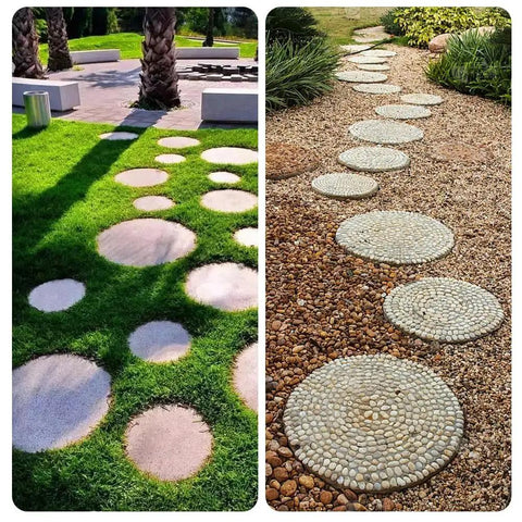 Six Piece Round Stepping Stone Molds For Concrete, Reusable Plastic Molds In 10, 11 And 12.5 Inch Sizes For Garden Paths And Walkways