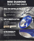 Diamond Tile Cutting Wheel Set For Rotary Tool Ultra Thin Zero Point Seven Millimeter Rim For Clean Precise 50mm Cuts 4 Pack Pro Grade Grout Removal And Edge Trimming Great For Ceramic Marble And Porcelain Tile Jobs: 50mm disc package