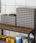 100-Drawer Cold Rolled Steel Storage Cabinet With Divider And 10-Tier Tool Organizer Rack for hardware shown on workbench.