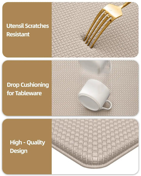 Anti Fatigue Kitchen Mat Runner 24x87 Inches, Easy Clean, Water And Oil Proof, Non Slip Foam Rubber Rug shown with fork and cup