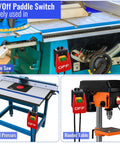 Single Phase On Off Switch With Large Stop Sign Paddle installed on table saw, drill press, and router table