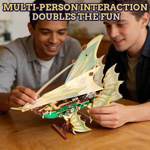 Two people assembling a Transparent Wing Phantom Starship Build Kit Dope Futuristic Mechanical Design Steampunk Sci Fi Style Model
