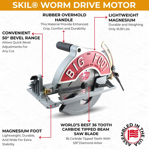 10 1/4 Inch Magnesium Worm-Drive Circular Saw With Skil Motor For Beams And One-Pass Precision Cuts, Pro Grade Durability, Heavy Duty PowerSaw For Pros And DIY Enthusiasts