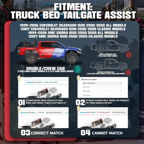 Fitment compatibility guide for Tailgate Assist Shock For 1999 To 2007 Chevy Silverado And GMC Sierra Trucks