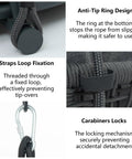 Close-up of safety features for Single Seater Porch Swing Chair With 106 Inch Adjustable Rope For Height Boho Macrame Hanging Hammock Chair.