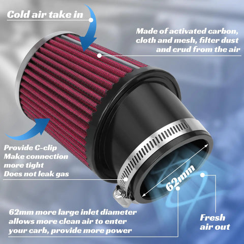 62mm air filter component of Stage 2 Beefed Up Carburetor Exhaust Muffler Kit For Predator 212cc 224cc 196cc Engines And Coleman CT200U