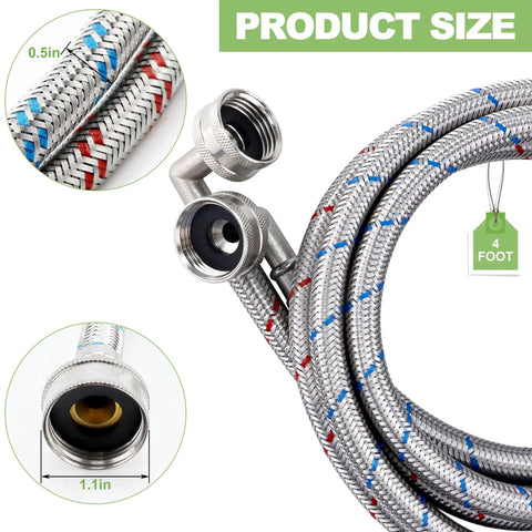 6 Foot Braided Stainless Steel Washer Hose Set With 90 Degree Elbows Hot And Cold Striped Supply Lines 2 Pack Heavy Duty Washer Hoses
