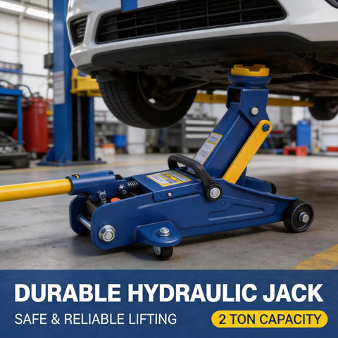 Ultra Low Profile Hydraulic Floor Jack With 2 Ton Capacity And 4000 Lbs Lift, 5 1/8 Inch To 13 Inch Lift Range, lifting a car