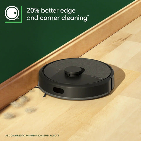 Smart Robot Vacuum with 70X Power-Lifting Suction shown cleaning corner with edge-sweeping brush.