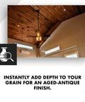 Top Shelf Dark Tung Oil Wood Finish Blended With Citrus Orange Peel Oil For Cutting Boards And Butcher Blocks Food Grade Matte Sealant No Sweat Application Badass Long Lasting Protection 32 Oz Container on wooden ceiling.