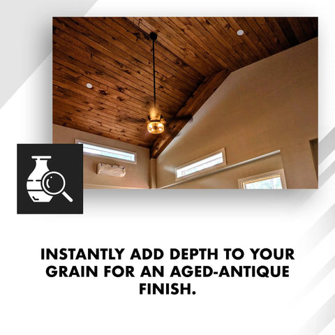 Top Shelf Dark Tung Oil Wood Finish Blended With Citrus Orange Peel Oil For Cutting Boards And Butcher Blocks Food Grade Matte Sealant No Sweat Application Badass Long Lasting Protection 32 Oz Container on wooden ceiling.