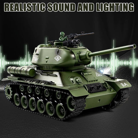 T34 RC Tank Replica With Dope Smoke And Lights, Realistic Engine Roars, All Terrain 1/18 Scale Metal Tracks in action