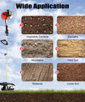 Gas Powered Tiller Cultivator With 51.7Cc 2 Stroke Engine for wide soil applications in gardens, dry land, and wetlands