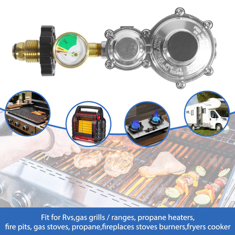 Feirenql 2-stage propane regulator with gauge and POL; brass body, 3/8-inch female NPT for 20–100 lb tanks