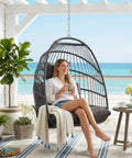 Outdoor Egg Chair Without Stand With Cushion, Cozy Foldable Weather Resistant Rattan Hanging Hammock Seat, dark grey, beach view