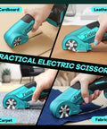 21V Cordless Electric Scissors With 4000mAh Battery And High Speed Cutting Performance for cutting cardboard, leather, carpet, and fabric.