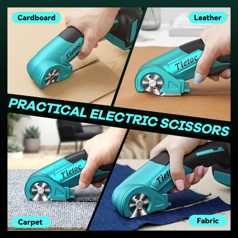 21V Cordless Electric Scissors With 4000mAh Battery And High Speed Cutting Performance for cutting cardboard, leather, carpet, and fabric.