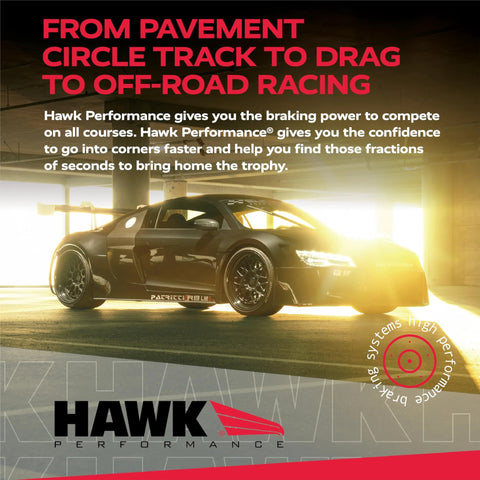 HB180N.560 HP Plus Hawk Performance brake pads; automotive parts by Amazon; black high-performance car in a lit garage