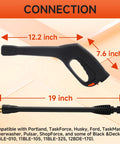 Versatile Heavy Duty Pressure Washer Gun And Hose Kit With Replacement Extension Wand For Most Brands Built With Steel Plated Zinc Fittings Anti Rust And Leak Free Great For Cars Driveways Floors Windows And More, 12.2 inch gun, 19 inch extension wand