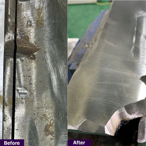 Before and after using Five Pack Strip Discs Four And A Half Inch By Seven Eighth Inch Stripping Wheel For Angle Grinder on metal