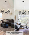 37.4 Inch Black Farmhouse Chandelier With 8 Candle Style Lights, Rustic Iron Arms in living rooms, cozy rustic vibe