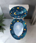 Elongated Resin Toilet Seat for Bathroom with starry night design, featuring moons and stars, fitted on a standard toilet.