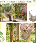 Two Piece Hanging Hammock Chair Set Boho Swing for indoor outdoor chill vibe ultra soft cotton rope weaving with 40 inch metal bars