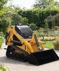 Stand On Wheeled Mini Skid Steer Loader With Dual Pilot Controls For Construction And Landscaping in garden setting