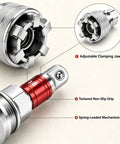 Close-up of Badass Adjustable Socket Wrench Fits 10Mm To 19Mm showing adjustable clamping jaws and red textured grip.