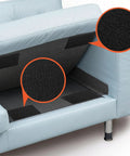 Close-up of 4x8 Inch Hook And Loop Tape Six Sets strong back adhesive fastener on sofa underside, showing texture and placement.