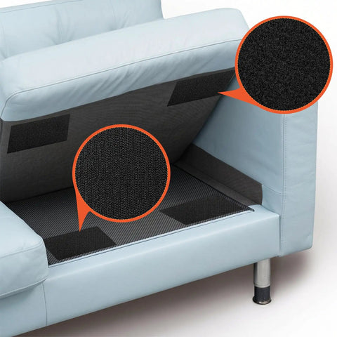 Close-up of 4x8 Inch Hook And Loop Tape Six Sets strong back adhesive fastener on sofa underside, showing texture and placement.