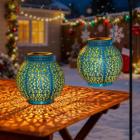 2 Pack Solar Lanterns Outdoor Lights Waterproof Garden Patio Decor Auto On At Dusk For 6 Hours Warm White 7 Lumens Cozy Yard Vibe