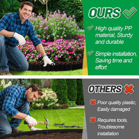 Thickened Sturdy Garden Edging 15Ft Raised 4.3 Inch Plastic Flower Bed Border installation comparison, easy vs difficult setup