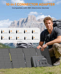 Outdoor camping setup with Solar Powered Generator 200W Portable Power Station With 40W Solar Panel 146Wh Battery and connectors