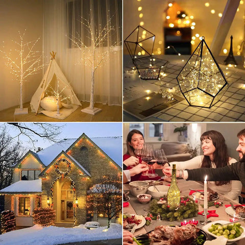 Two Pack 300 LED Solar Fairy Lights 108 Feet Outdoor Indoor Waterproof Twinkle String With 8 Modes And Remote in various settings