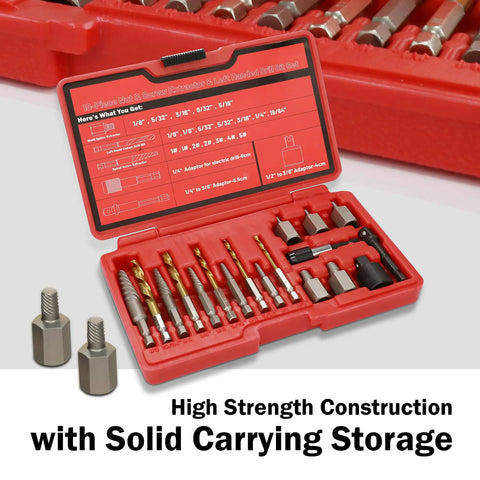 Left Hand Drill Bit And Screw Extractor Set 22 Pcs With MultiSpline Extractors Spiral Screw Extractors Left Handed Cobalt Bits