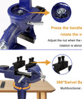 Heavy Duty Tough As Nails Three Inch Bench Vise Featuring A Rock Solid 360 Degree Rotating Base And Sure Grip Jaws for angle adjustments.